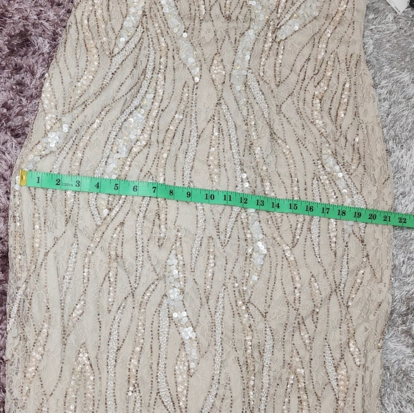 Adrianna papell embellished sequined lace column gown with Flutter sleev… - Picture 4 of 16